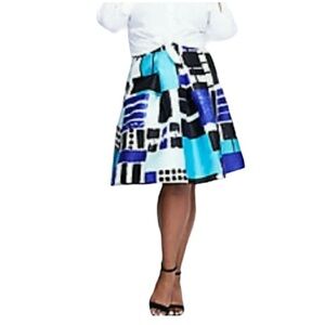 Plus Size-Lane Bryant Pleated A-Line Geometric Print Skirt w/Pockets-Size 28